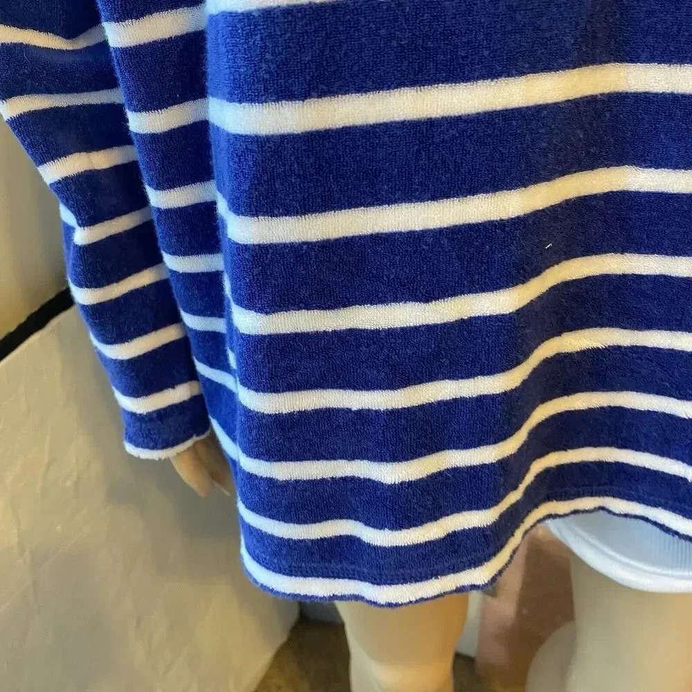 CJ Banks 1X Hoodie Sweater Jacket 1/4 Zip White Blue Striped Terry Cloth Comfort - Picture 8 of 8